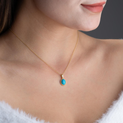 Sterling Silver Turquoise Pendant Necklace for Women - Natural Stone Jewelry - Christmas Gift