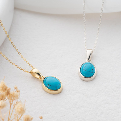 Sterling Silver Turquoise Pendant Necklace for Women - Natural Stone Jewelry - Christmas Gift