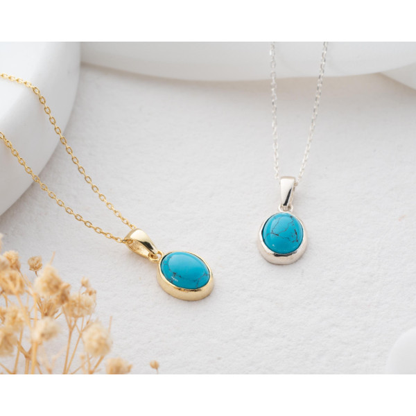 Sterling Silver Turquoise Pendant Necklace for Women - Natural Stone Jewelry - Christmas Gift