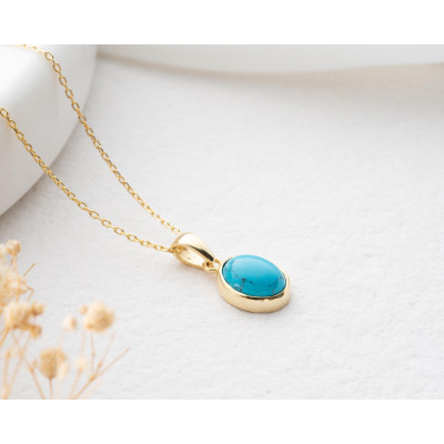 Sterling Silver Turquoise Pendant Necklace for Women - Natural Stone Jewelry - Christmas Gift