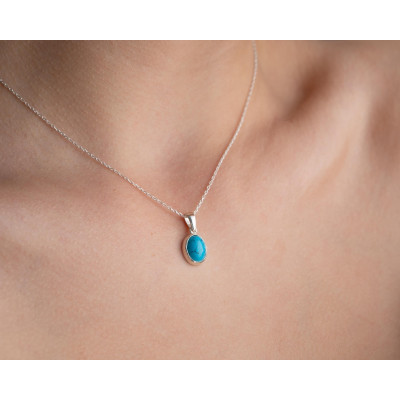 Sterling Silver Turquoise Pendant Necklace for Women - Natural Stone Jewelry - Christmas Gift