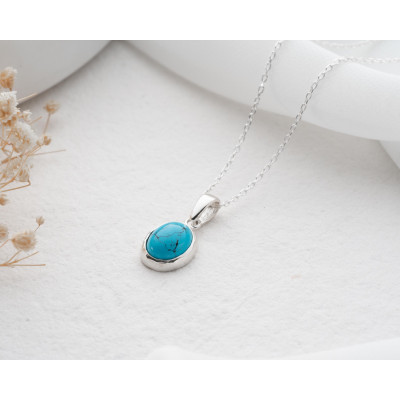 Sterling Silver Turquoise Pendant Necklace for Women - Natural Stone Jewelry - Christmas Gift