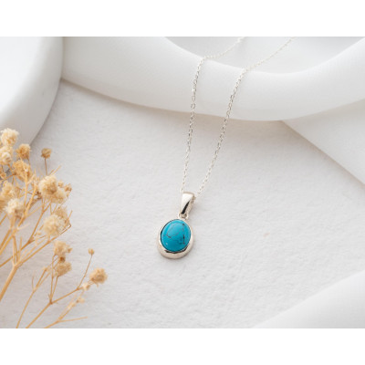 Sterling Silver Turquoise Pendant Necklace for Women - Natural Stone Jewelry - Christmas Gift