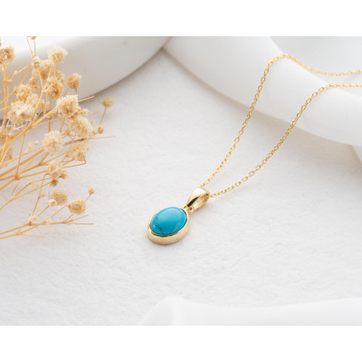 Sterling Silver Turquoise Pendant Necklace for Women - Natural Stone Jewelry - Christmas Gift