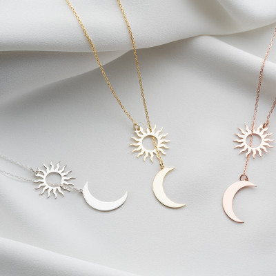 Couple Sun and Moon Pendant Necklace Set - Celestial Dainty Gift for Mothers Day