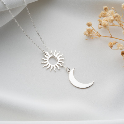 Couple Sun and Moon Pendant Necklace Set - Celestial Dainty Gift for Mothers Day