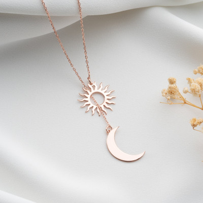 Couple Sun and Moon Pendant Necklace Set - Celestial Dainty Gift for Mothers Day