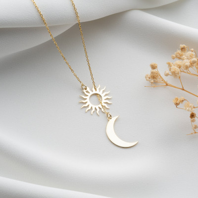 Couple Sun and Moon Pendant Necklace Set - Celestial Dainty Gift for Mothers Day