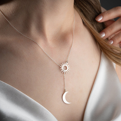 Couple Sun and Moon Pendant Necklace Set - Celestial Dainty Gift for Mothers Day