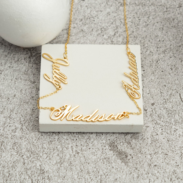 Personalized Three Name Necklace, Custom Cursive Name Jewelry, Mother's Day Gift, Family Name Necklace, Gift for Her, Sterling Silver, Gold Plated, Rose Gold Plated