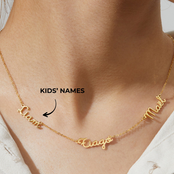 Gold Mother Necklace with 2-5 Kids' Names - Personalized Mom Pendant Gift for Her, Wife