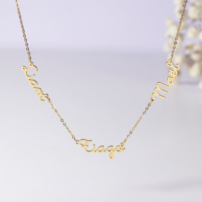 Personalized Triple Name Gold Necklace - Custom 3 Nameplate Necklace