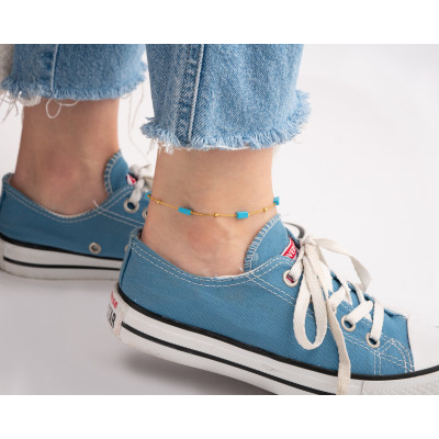 Blue Stone Gold Chain Anklet, Sterling Silver Gemstone Anklet, Gifts for Her