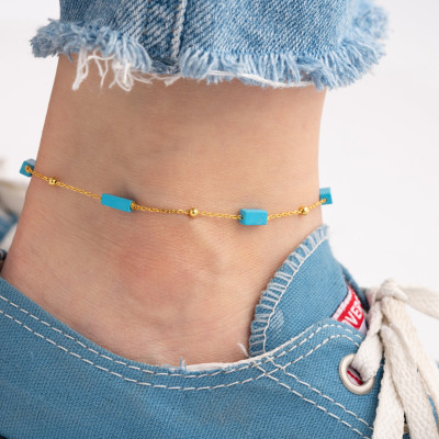 Blue Stone Gold Chain Anklet, Sterling Silver Gemstone Anklet, Gifts for Her