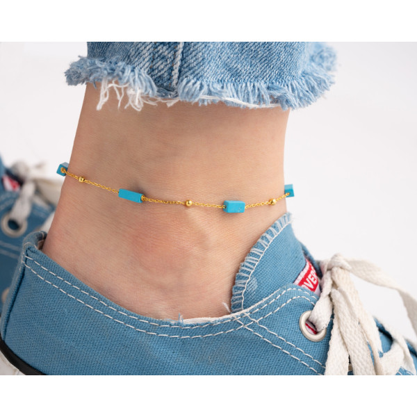 Blue Stone Gold Chain Anklet, Sterling Silver Gemstone Anklet, Gifts for Her