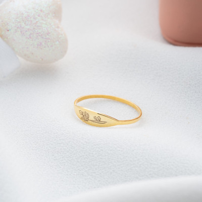 Personalized Birth Flower Stacking Ring - Custom Engraved Silver & Gold Birth Month Floral Rings