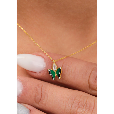 Green Crystal Butterfly Pendant Choker Necklace for Kids and Bridesmaids -