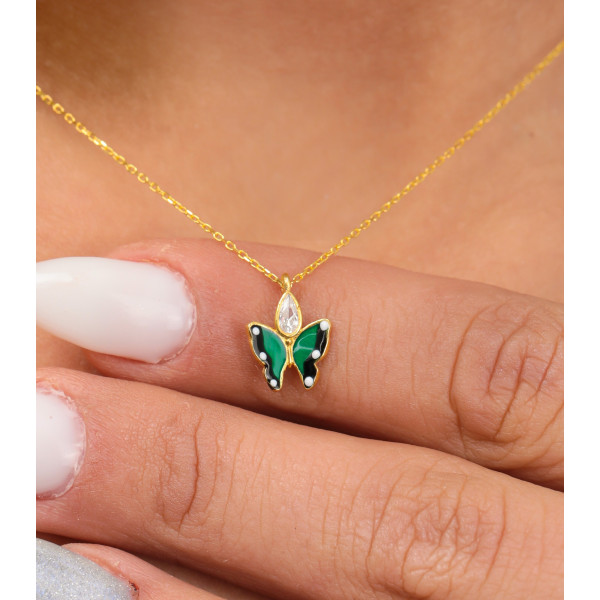 Green Crystal Butterfly Necklace, Gift for Daughter,, Tiny Drop King Butterfly Necklace