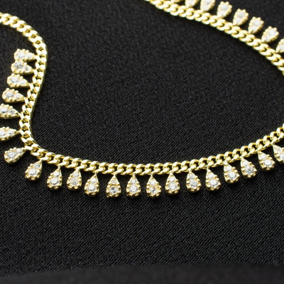 Gold Crystal Drop Anklet, Sterling Silver Cuban Chain Bracelet, Gifts for Her