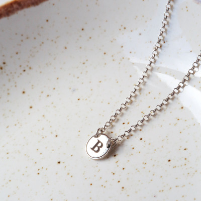 Personalized Tiny Disc Initial Necklace, Custom Silver Letters Necklace, Silver Jewelry