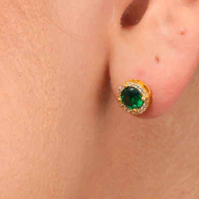 Small Round Emerald Stud Earrings, Dainty Gemstone Earrings