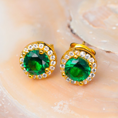 Small Round Emerald Stud Earrings, Dainty Gemstone Earrings