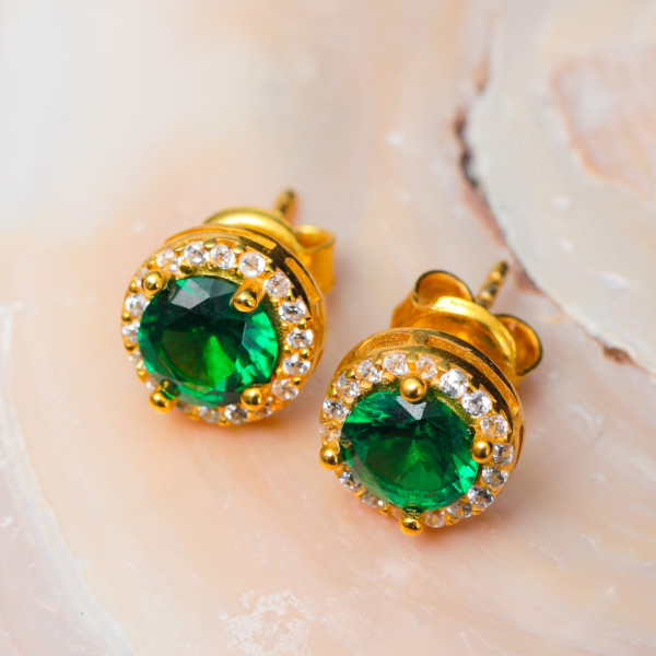 Small Round Emerald Stud Earrings, Dainty Gemstone Earrings