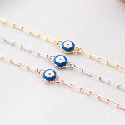 Gold Dainty Evil Eye Protection Bracelet, Lucky Charm Bracelet for Mother's Day, Gift for Mom