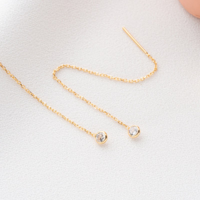 14k Gold Filled Minimalist Threader Earrings with Crystal Dangle - Tiny Gemstone Sterling Silver Chain, Mother's Day Gift