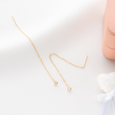 14k Gold Filled Minimalist Threader Earrings with Crystal Dangle - Tiny Gemstone Sterling Silver Chain, Mother's Day Gift