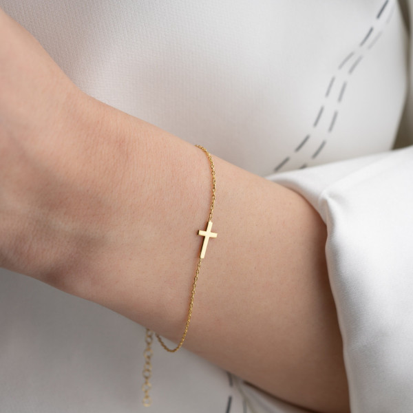 Women's Dainty Gold Cross Bracelet with Birthstone Charm - Silver Cross Birthstone Bracelet - Christmas Gifts