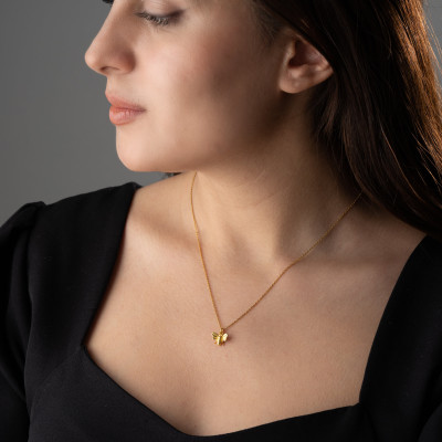 Gold Honey Bee Pendant Necklace for Women, Minimalist Gold-Filled Necklace, Silver Bee Charm Jewelry