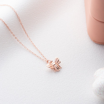 Gold Honey Bee Pendant Necklace for Women, Minimalist Gold-Filled Necklace, Silver Bee Charm Jewelry