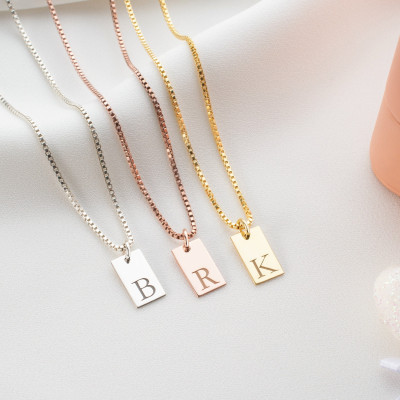 Personalized Gold Initial Bar Necklace - Engraved Letter Pendant on Box Chain - Bridesmaid Gifts by Neshely Jewelry