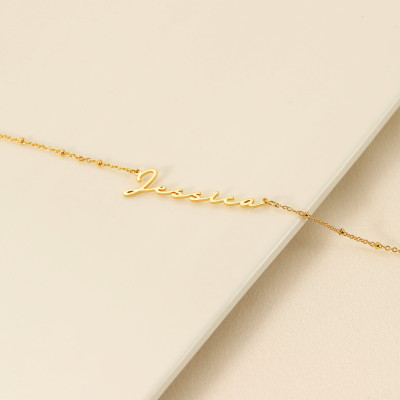 Personalized Gold Name Necklace with Bead Chain - Custom Birthday Gifts for Her, Bridesmaid Gift, Christmas Gift for Women