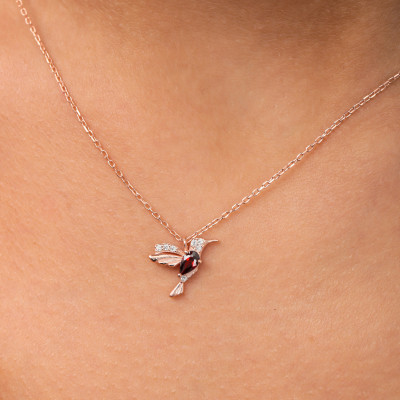 Sterling Silver Ruby Hummingbird Jewelry Set - Necklace, Bracelet & Earrings - Gift for Mom