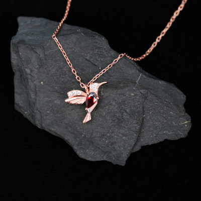 Sterling Silver Ruby Hummingbird Jewelry Set - Necklace, Bracelet & Earrings - Gift for Mom