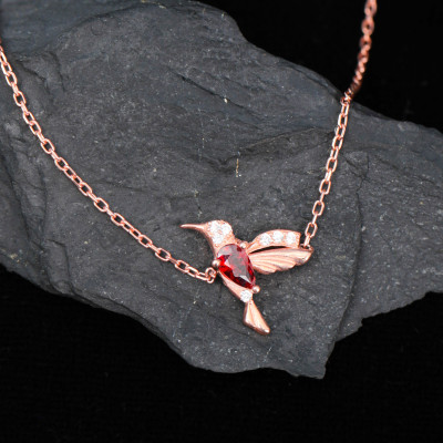 Sterling Silver Ruby Hummingbird Jewelry Set - Necklace, Bracelet & Earrings - Gift for Mom