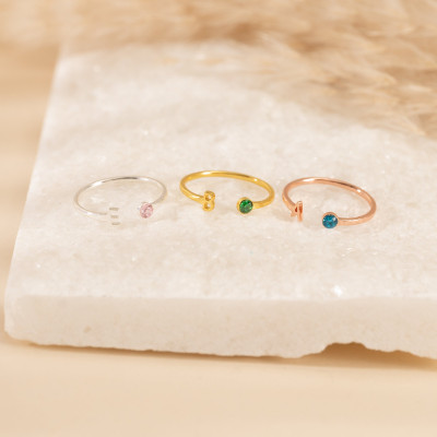 Personalized Birthstone Initial Ring, Custom Letter Name Ring, Minimalist Adjustable Mothers Ring, Bridesmaid Gifts