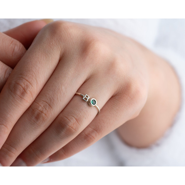 Personalized Silver Initial Birthstone Ring for Mom - Minimalist Jewelry Birthday Gift