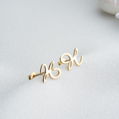 Personalized Custom Initial Stud Earrings - Silver & Gold Letter Earrings