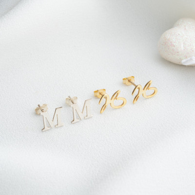 Personalized Custom Initial Stud Earrings - Silver & Gold Letter Earrings