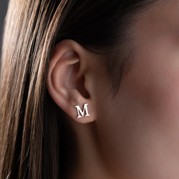 Personalized Custom Initial Stud Earrings - Silver & Gold Letter Earrings