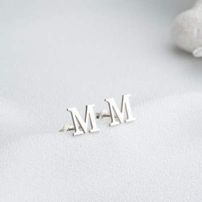 Personalized Custom Initial Stud Earrings - Silver & Gold Letter Earrings