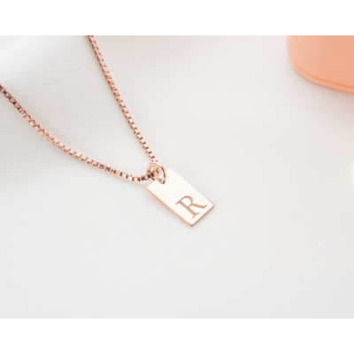 Personalized Silver Initial Pendant Necklace with Box Chain - Custom Engraved Letter Jewelry - Gold Bridesmaid Gift - Letter Bar Necklace