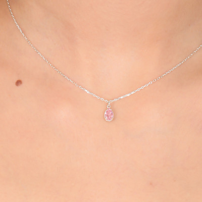 Pink Tourmaline Teardrop Necklace - October Birthstone Crystal Choker Gift for Her,