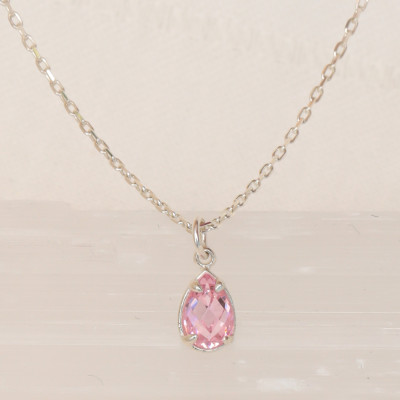 Pink Tourmaline Teardrop Necklace - October Birthstone Crystal Choker Gift for Her,