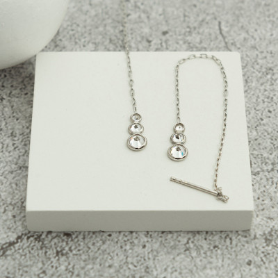 Triple Diamond CZ Long Chain Earrings - Lab Created Diamond Earrings - Mommy Christmas Gift - Bridesmaid Jewelry