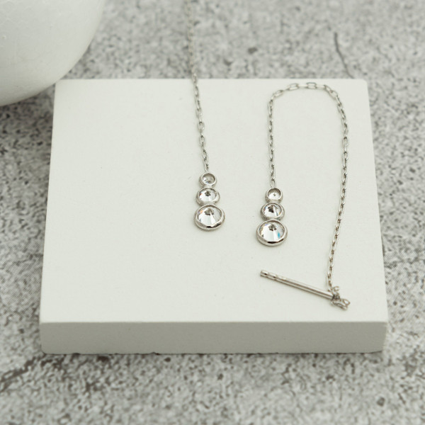 Triple Diamond CZ Long Chain Earrings - Lab Created Diamond Earrings - Mommy Christmas Gift - Bridesmaid Jewelry