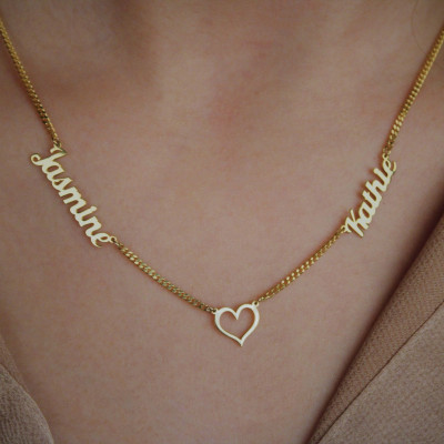 Personalized Double Name Family Necklace, Custom Jewelry Gift for Mom, 14K Gold & 925 Silver